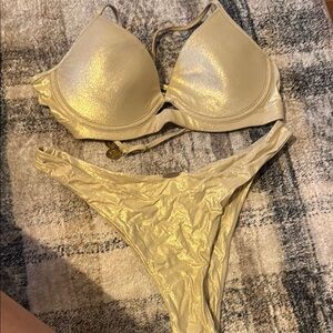 Luli Fama Gold Bikini Set